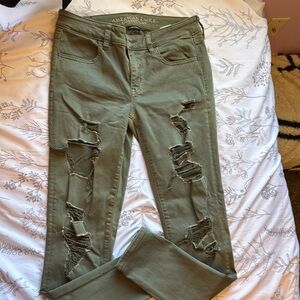 American Eagle Outfitters Women's Distressed Green Jeans